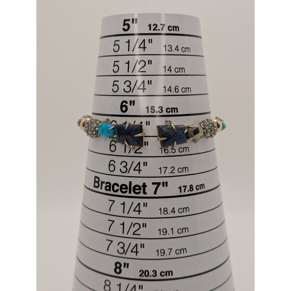 Alexis Bittar Multi Stoned Hinge Cuff Bracelet with Lapis, Turquoise, & Hematite - Picture 6 of 7